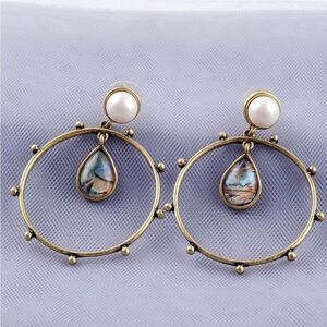 Gold Hoop Faux Pearl Earings Fashion Drop Earings
